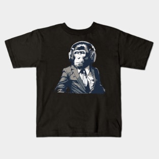 monkey in headphones Kids T-Shirt